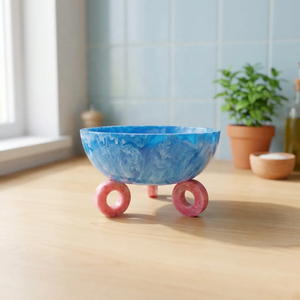 Bol à salade et à fruits en résine polie de luxe, motif marbré unique, fait main, décoratif, pour servir les aliments à la maison, à l'hôtel, au restaurant - Product Image 4