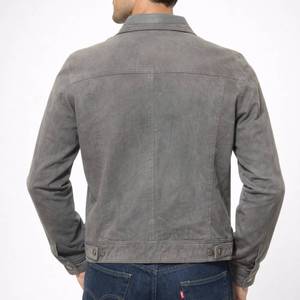 Francis Mens Grey <b>Suede</b> Breathable Winter Trucker <b>Jacket</b>-Genuine Leather - Trucker Leather <b>Jacket</b> Grey <b>Suede</b> - Product Image 3