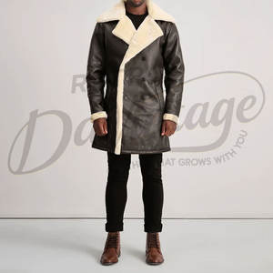 Abrigo Largo de Cuero Genuino Negro para Hombre, Abrigo de Invierno Cálido con Forro de Piel de Oveja Crema, Abrigo de Lujo con Cuello de Piel - Product Image 4