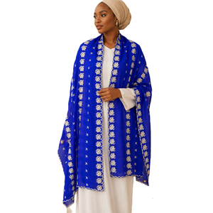 Wholesale Custom Floral Embroidery Lightweight Breathable Polyester <b>Chiffon</b> Women Shawl Daily Wear <b>Scarf</b> Wrap Bulk - Product Image 1