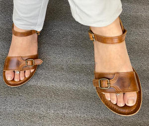 Real Crunch Leather Sandals Stylish Women Flat Flip Flop <b>Slipper</b> Women Leather Flat Unique Sandals - Product Image 2