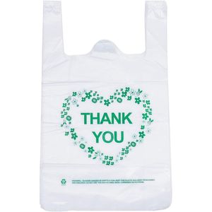 Sacchetti di Plastica Bianchi con Manici e Design 'Thank You' 12 X 20 Dimensioni Standard per Supermercato 50 Pezzi Sacchetti per la Spesa - Product Image 1