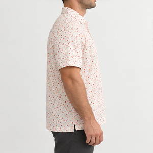 Polo pour homme Trackstar, blanc, imprimé confettis corail, manches courtes, col boutonné, chemise de golf décontractée, logo personnalisé - Product Image 2