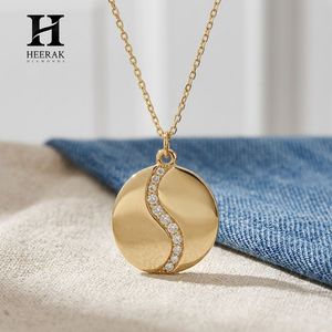 <b>Gold</b> Round <b>Disc</b> Wave Diamond Pendant Necklace Fine Jewelry for Women - Product Image 1