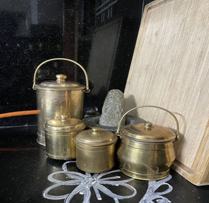 Classic Antique Brass Kitchen Canisters Handles Moisture-Proof Freshness Preservation Flip Top <b>Lid</b> Handcrafted Metcraft BCSF39 - Product Image 1