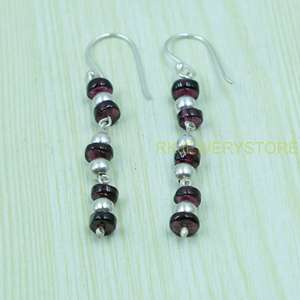 Boucles d'oreilles pendantes en perles de grenat naturel |   Boucles d'oreilles à crochet en argent Sterling 925, faites à la main, avec grenat rouge, bijoux pour femmes, cadeau - Product Image 4