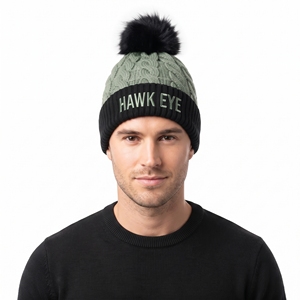 Bonnet d'hiver unisexe de haute qualité, personnalisé, bicolore, en tricot torsadé, avec logo brodé et pompon, fabrication en gros - Product Image 5