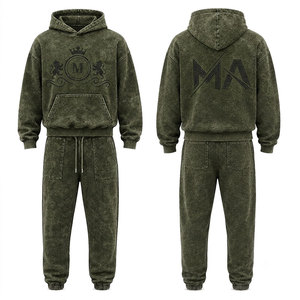 Nuevo Conjunto Deportivo Ligero para Hombre, Tendencia 2026, Lavado Ácido, 100% Algodón, Tallas Grandes, Sudadera con Capucha y Cordón Ajustable, Logotipo con Pedrería, Estilo Casual - Product Image 1