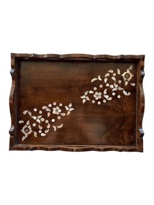 Plateau de service en bois d'acacia avec incrustation de motifs arabes, style de décoration islamique artisanal pour le service du Ramadan, pour la maison et l'hôtel. - Product Image 6