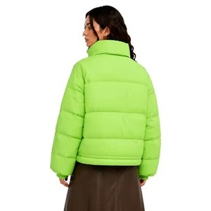 Women's Embroidered <b>Quilted</b> Puffer Jacket Solid Color Green Hooded Full Sleeve Thick <b>Winter</b> Coat Cotton Zipper Front Logo - Product Image 2