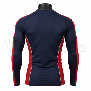 T-shirt de compression unisexe à manches longues, rouge, color-block, séchage rapide, respirant, écoresponsable, en Spandex/Polyester, pour le sport - Product Image 2