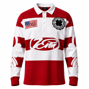 Custom-made Stylish Short Sleeve for <b>Shirt</b> Rugby Collar <b>Red</b> <b>White</b> <b>Striped</b> Print Pocket Design Polyester/Cotton for Men Sports - Product Image 2
