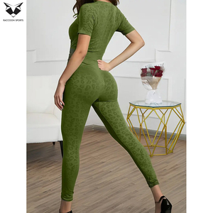 Short Sleeve <b>Crop</b> <b>Top</b> & High-Waisted Premium Quality Newest Factory Price Best Seller Breathable Cotton T-Shirt And Leggings Set - Product Image 6