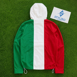 Chaqueta Cortavientos con Capucha para Hombre, Diseño Deportivo con Bloques de Color de la Bandera de Italia, Cierre Completo, Logotipo Frontal Personalizado - Product Image 2