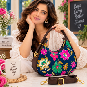 Sac hobo classique pour femme en coton imprimé floral, résistant à l'eau, avec bandoulière réglable, fermeture éclair et accessoires dorés - Product Image 2