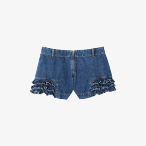 Shorts en jean délavé vintage pour femme, à ourlet volanté, taille mi-haute, décontracté, pour l'été - Product Image 6