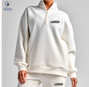 Sudadera de Mujer Index Apparel, Blanca, con Cierre de Cremallera de un Cuarto, Manga Larga, Cuello Alto, Oversize, de Forro Polar, para Otoño - Product Image 1
