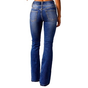 Alta calidad Casual moda al aire libre Jeans cintura alta piernas rectas lavar pantalones de mezclilla para mujeres Bootcut Jeans - Product Image 4