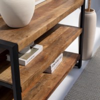 Console industrielle à trois étagères Vandana Lunaris Lyra, design moderne en métal et bois, meuble d'appoint