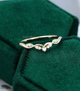 Diamond Wedding band Yellow <b>Silver</b> moissanite curved wedding <b>ring</b> Dainty Art deco Matching <b>Stacking</b> band wedding <b>ring</b> Promise - Product Image 5