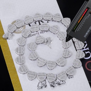 Chaîne à maillons en forme de cœur pour homme avec diamants de laboratoire, en argent 925, collier cœur glacé, chaîne de mode sertie de pierres - Product Image 1