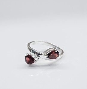 925 Sterling <b>Silver</b> Adjustable Two Teardrop Red <b>Garnet</b> <b>Ring</b> Open Design Fine Jewelry for Women Gift Collection - Product Image 4