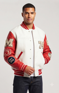 Chaqueta Varsity de Lana Estilo Vintage para Hombre con Parches Bordados, Resistente al Viento y Ecológica, Cuello Redondo, Botones de Cuerno, para Invierno - Product Image 4