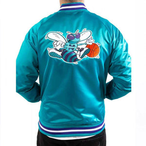 Chaqueta Varsity de los Charlotte Hornets para Hombre, Color Verde Azulado, Satén, Logotipo Bordado, Estilo Preppy, Corte Regular, Cierre de Cremallera, para Invierno - Product Image 6