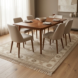Beige Wool/Cotton Persian Style Floral Pattern Area Rug Soft Fringe Non-Slip <b>Washable</b> Floor Mat Home Decor - Product Image 5