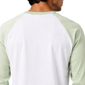 เสื้อยืดแขนยาวสีขาวและสีเขียวเซจอ่อน ทรงแร็กแลน สำหรับผู้ชาย ผ้าฝ้ายพรีเมียม คอกลม ลายกราฟิก เสื้อเบสบอล สั่งทำได้ตามแบบ OEM - Product Image 6