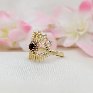 Anillo de Plata de Ley 925 al por Mayor, Chapado en Oro Amarillo, con Ónix Negro y Circonita Cúbica, Diseño de Ojo Turco, Joyas Memoria - Product Image 2