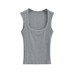 Débardeur court côtelé personnalisé pour femme, sans manches, pour yoga, gym, fitness, vêtements de sport, vente en gros OEM, hauts décontractés, respirant, en coton, coupe ajustée - Product Image 3