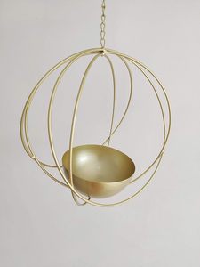 Support de plante en métal doré, jardinière suspendue géométrique en métal, jardinière moderne, support pour plantes aériennes de style mid-century, jardinière minimaliste - Product Image 2