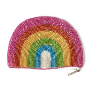 Unisex Trendy <b>Rainbow</b> Beaded Cotton Fabric Coin Purse Handmade <b>Sequin</b> Zipper Embroidered Pouch Multicolor Compact Clutch Bag - Product Image 2