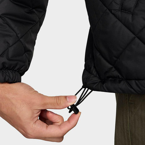 Unisex Black Hooded <b>Quilted</b> Jacket <b>Thick</b> Regular Fit Solid Color Polyester Wadding Casual Style Winter Windproof Waterproof - Product Image 3