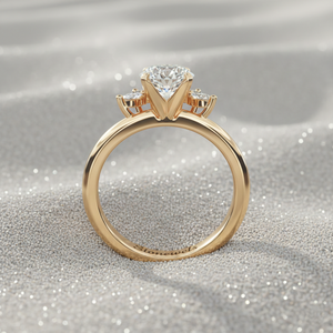 Anillo de compromiso Stonewels con diamante cultivado en laboratorio, medio halo, diamante central tallado, piedras de acento marquesa, oro de 14K, estilo vintage - Product Image 3