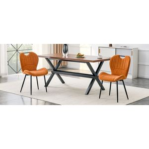 Set di 4 Sedie da Pranzo in Tessuto Arancione con Maniglia Integrata, Telaio in Metallo Nero e Piedini Regolabili per Uso Domestico - Product Image 5