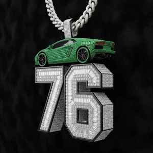 Colgante de cristal con diamantes de imitación tematizados, amuleto para coche con el número 76, estilo hip-hop para hombre, chapado en plata, regalo - Product Image 1