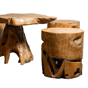 ARTERRA Teak Root <b>Rustic</b> <b>Coffee</b> <b>Table</b> Set with Natural Stools Handmade Living Room Furniture - Product Image 3