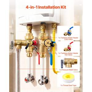 Kit de Válvulas de Servicio para Calentador de Agua sin Tanque de 3/4 Pulgadas, Latón sin Plomo, 2 Piezas, Válvulas de Aislamiento NPT de 3/4\", Válvulas PTC de 3/4\" para Calentadores de Agua - Product Image 2