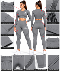 Risk Sports Women Solid Grey Long Sleeve Crop <b>Top</b> <b>and</b> Nylon/Cotton <b>Leggings</b> 2 Piece Yoga Set - Product Image 6