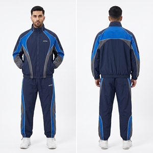 Conjunto Deportivo Personalizado con Logotipo Vintage Y2K para Hombre, Chaqueta Cortavientos Informal de Invierno de 2 Piezas con Bloques de Color en Spandex/Algodón, Pantalones, Ropa Urbana - Product Image 1