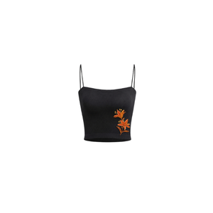 Black Mini Womens Tank <b>Top</b> with Custom <b>Beaded</b> Leaves Square Neckline with Spaghetti Straps Breathable Casual Daily Wear Tank <b>Top</b> - Product Image 1