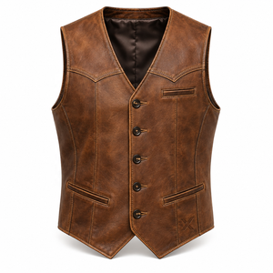 Chalecos de Cuero Estilo Western y Herencia para Hombre |   Borgoña Marrón Coñac Beige |   Fabricante OEM ODM |   Diseño de Calidad Premium | - Product Image 1