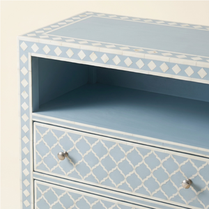 Table de chevet moderne en os incrusté, design treillis marocain, pour appartement, chambre à coucher, mobilier de maison par VIKIS ARTS - Product Image 4