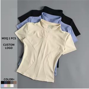 Women's Lightweight <b>Yoga</b> <b>Jacket</b> High-Elasticity Short Sleeves Stand Collar Second-Skin Fit for Fitness Training Breathable Top - Product Image 1