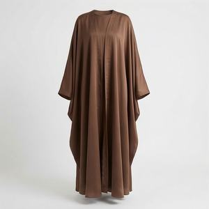 Abaya de Poliéster Sedoso con Abertura Frontal, Color Sólido, Tela Nida Ligera, con Cuentas, Simple, Modesta, Islámica, Lisa, Musulmana, Personalizada - Product Image 1