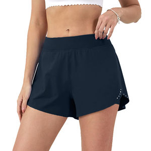 Shorts de sport pour femmes en tricot bleu marine à taille haute, séchage rapide, taille élastique, coupe régulière, couleur unie - Product Image 1