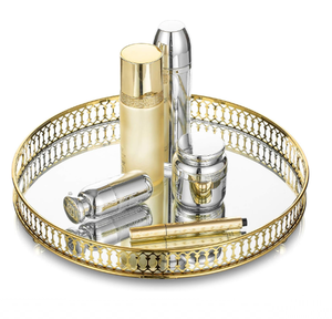 High Quality Rounded Brass Metal <b>Mirror</b> Tray Dishwasher Safe for Tableware Serving Breakfast Bathroom Vanity Tray Hot Sale - Product Image 5