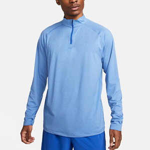 Chemise à manches longues pour homme, col zippé, couleur unie, bleu sarcelle, tricotée, séchage rapide, coupe ajustée, style sportif, col montant, pour le printemps - Product Image 5